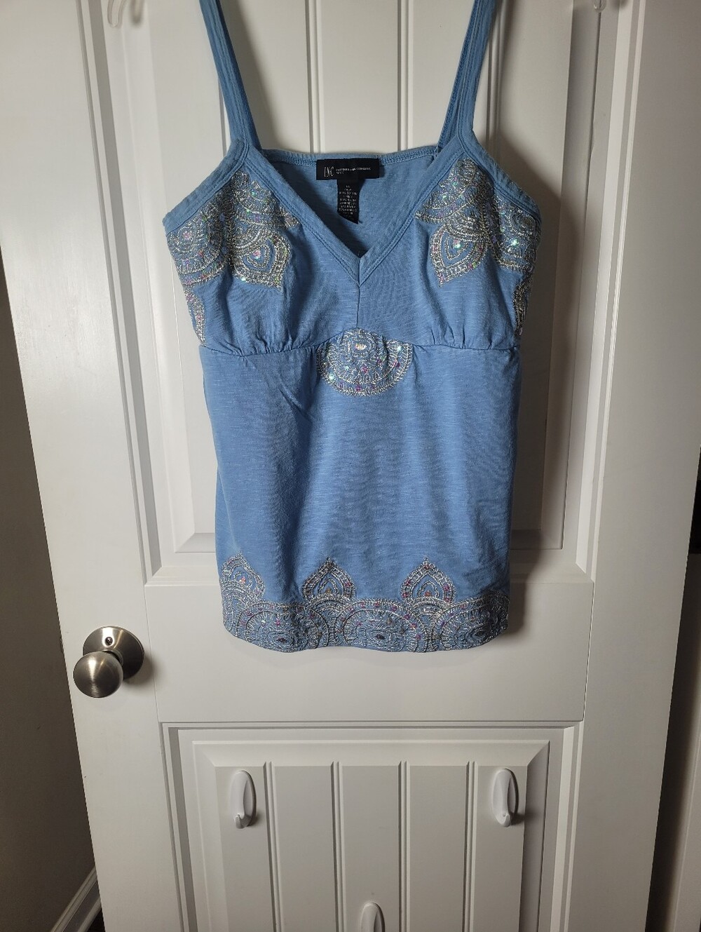 INC petite Light Blue Embellished V-Neck Camisole